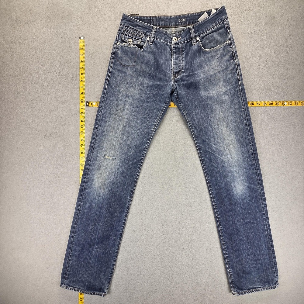 G-Star Raw Jeans Mens Blue 3301 Med Wash Straight Button Fly Fits 30x33
